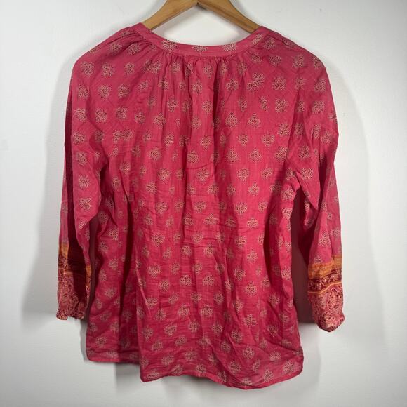 J.Jill Top Women S Pink Orange Mixed Print Button Up Boho Light Weight Tunic - Picture 2 of 7